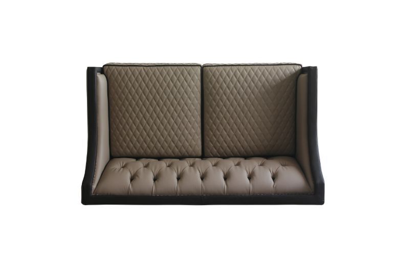 House Beatrice - Loveseat With 3 Pillows - Tan Synthetic Leather , Black Synthetic Leather & Charcoal