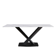 Modern Artificial Stone Straight Edge Metal X Leg Dining Table, 6 People