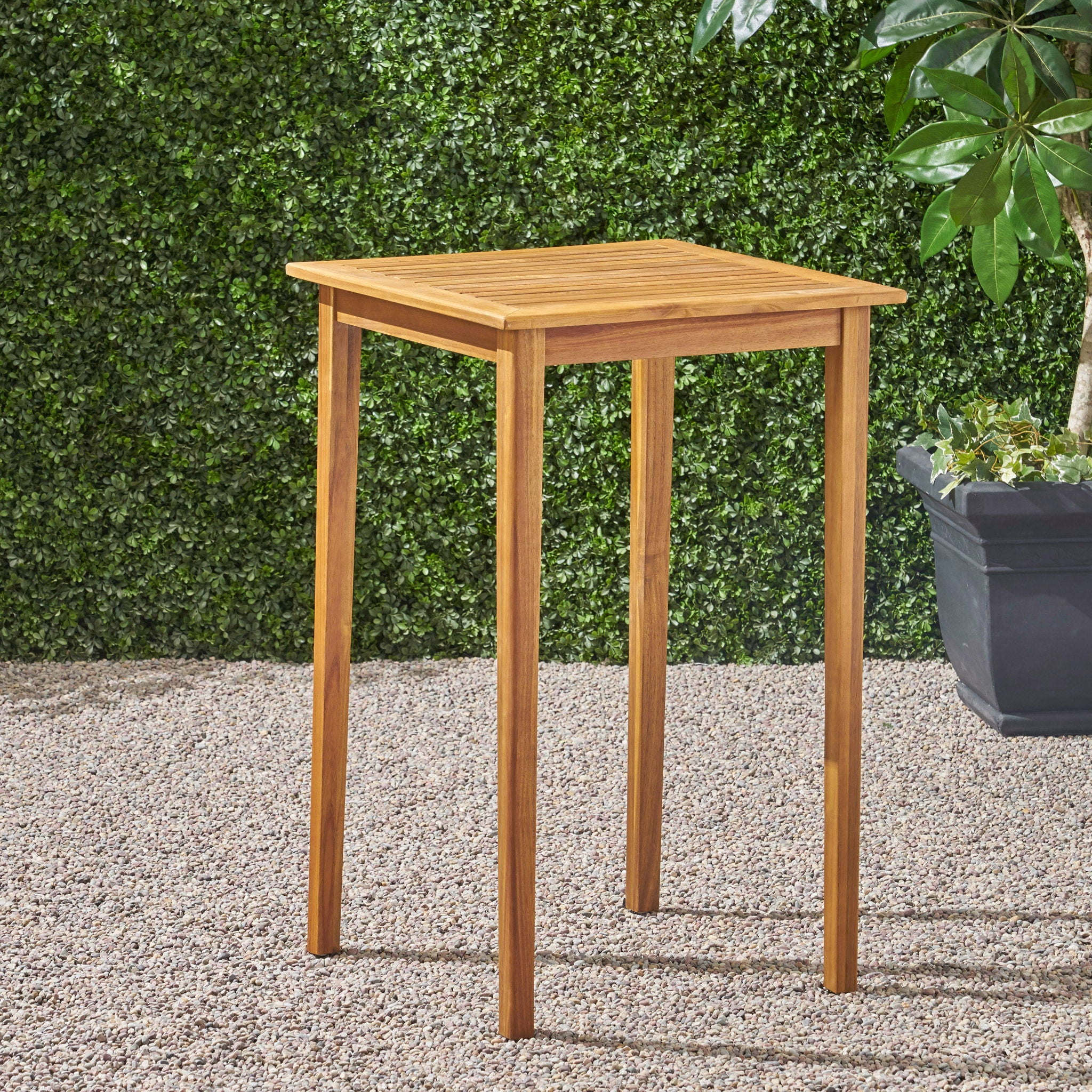 Outdoor Minimalist Acacia Wood Square Bar Table