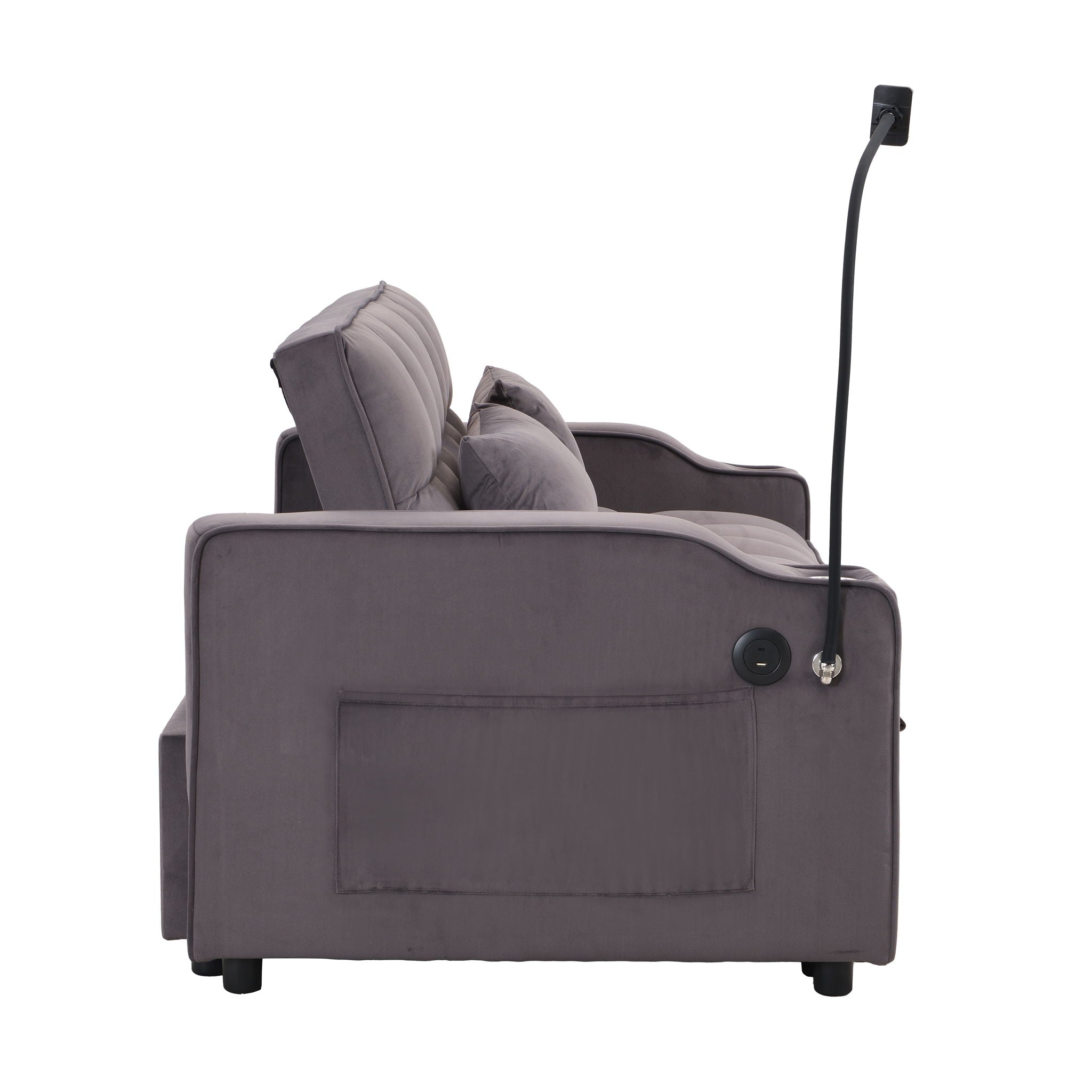 Modern Velvet Loveseat With Pullout Bed, Adjustable Reclining Backrest