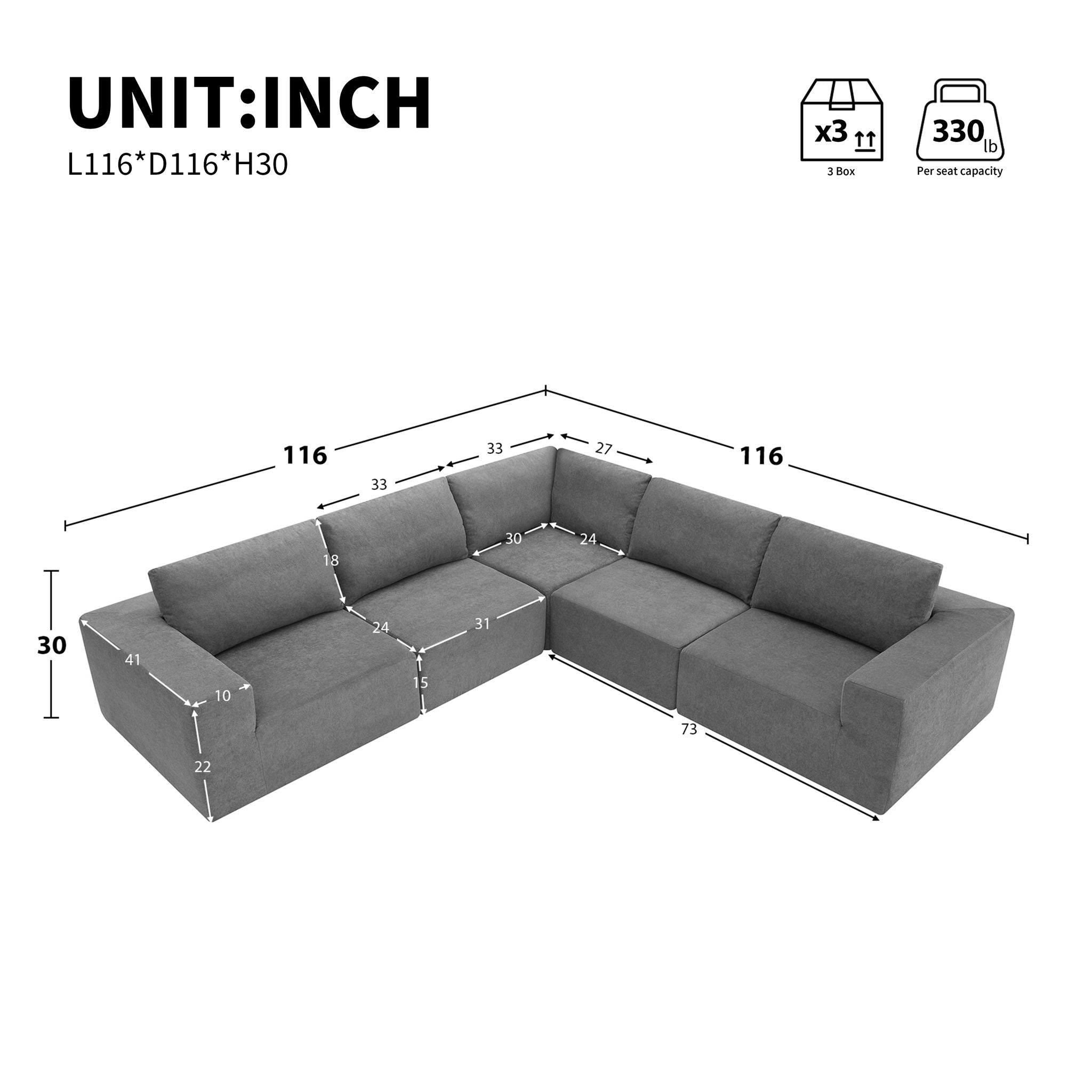 Modular L Shaped Sectional Sofa, Luxury Floor Couch Set, Upholstered Indoor Furniture, Foam - Filled Sleeper Sofa Bed For Living Room, Bedroom, 5 Pieces Free Combination