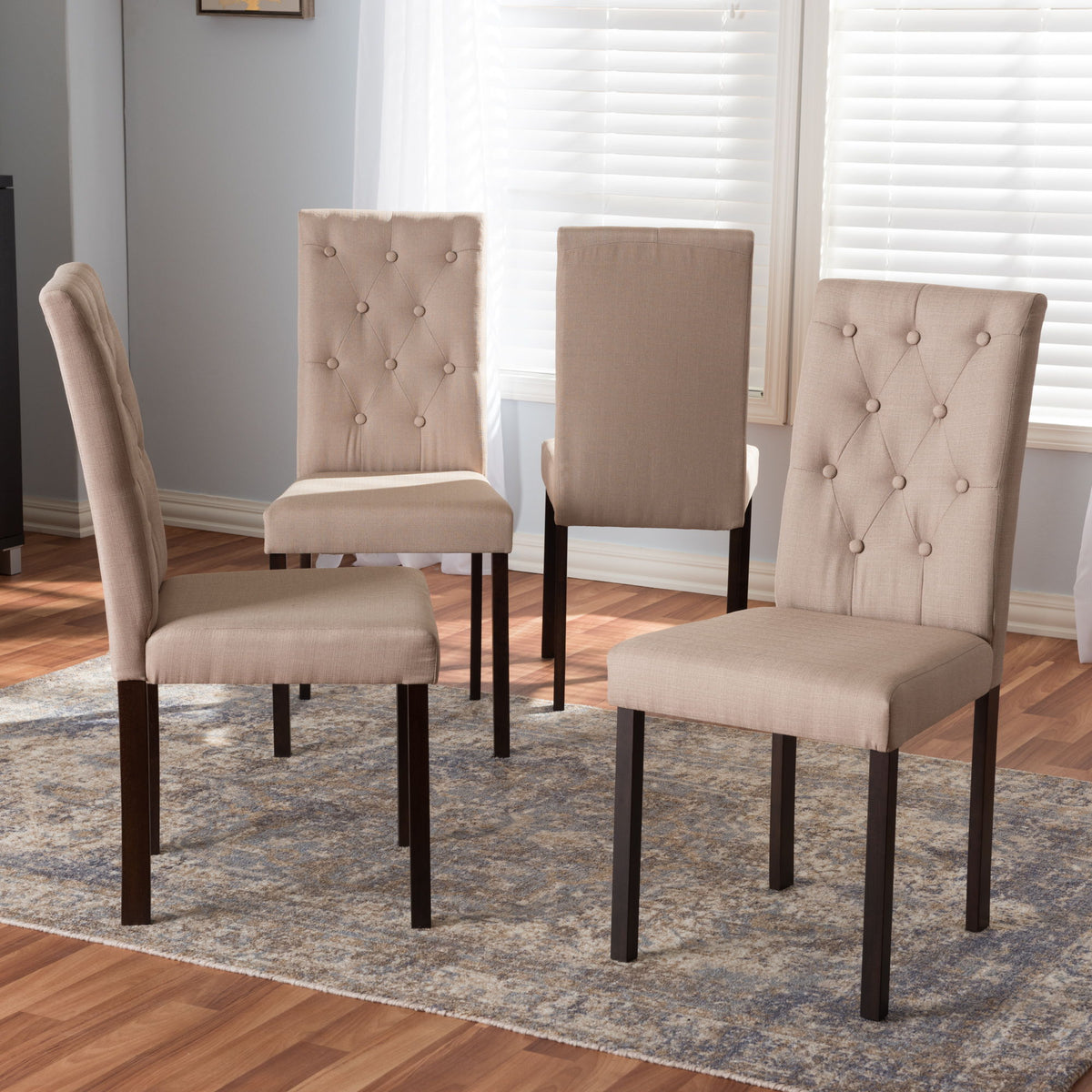 Gardner Modern and Contemporary Dark Brown Finished Beige Fabric Upholstered Dining Chair (Set of 4)