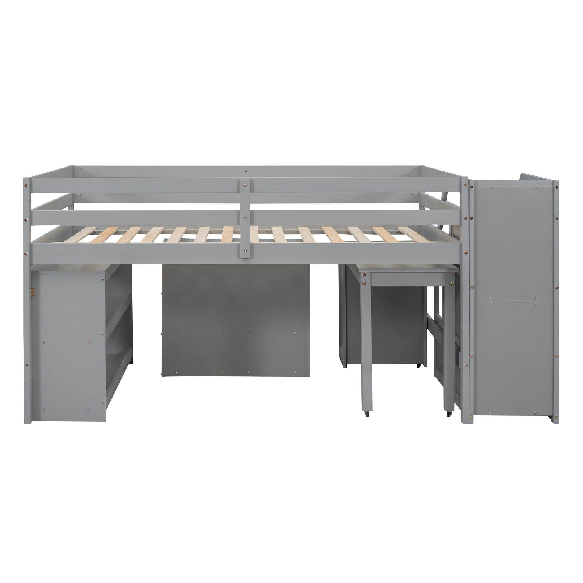 Loft Bed With Retractable Writing Desk And 3 Drawers With Storage Stairs And Shelves