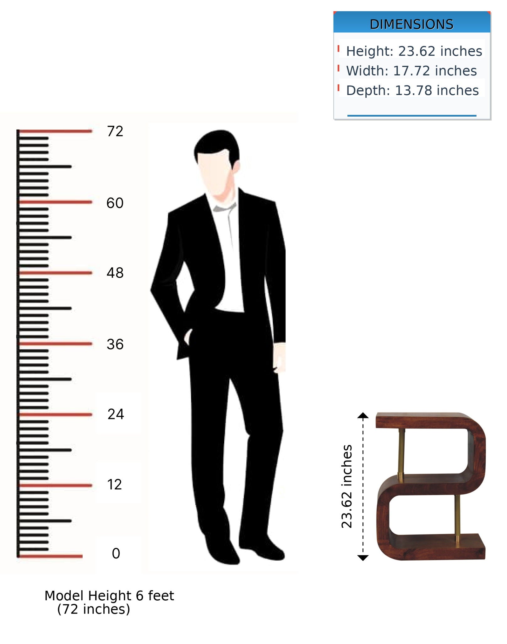 S Curve Brass Bedside Table - Dark Brown