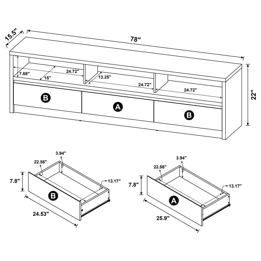 Rutland - 3-Drawer TV Stand Media Console