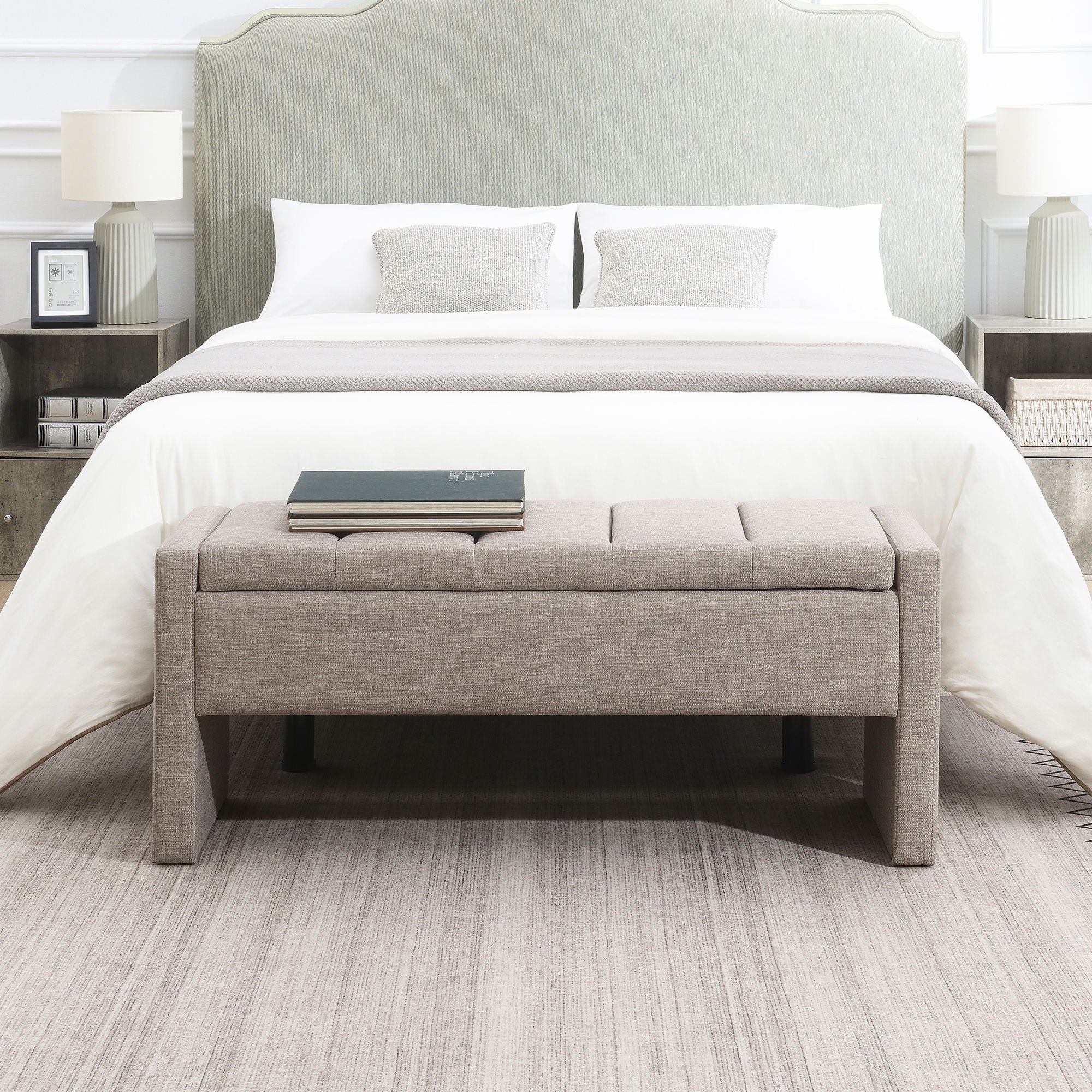 Modern Upholstered Large Bed End Bench With Storage