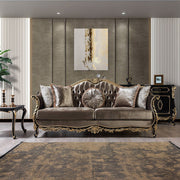 Betria - Sofa With 5 Pillows - Light Green Velvet, Gold & Black High Gloss