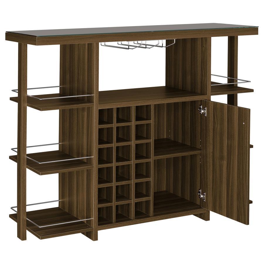 Coaster Fine Furniture Evelio - 6-Shelf Glass Top Home Bar Wine Cabinet - Walnut | Meri Furniture