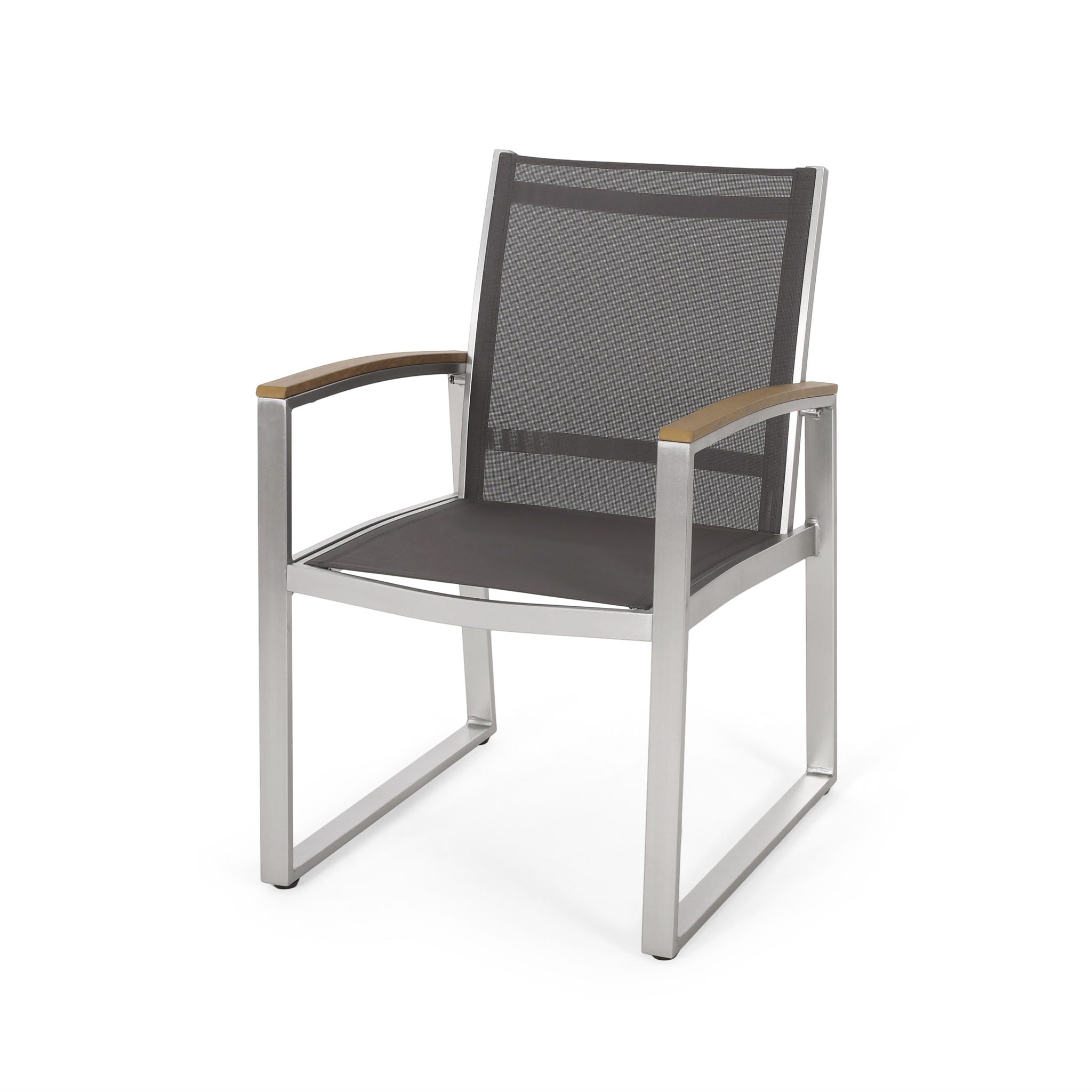 Poetic - Outdoor Dining Chair With Faux Wood Arms And Aluminum Frame (Set of 2) - Gray