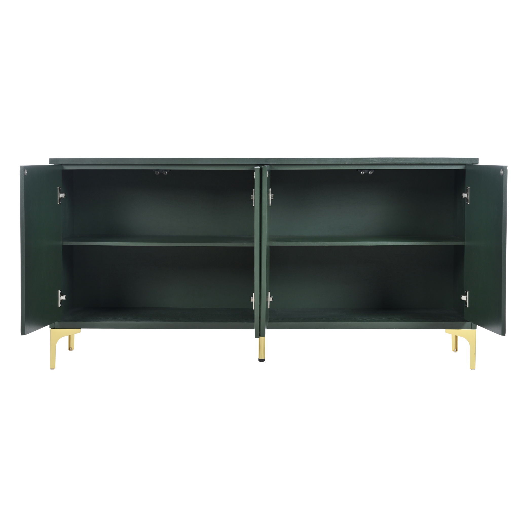 Modern Wood Sideboard Cabinet With Carved Door Panels, Adjustable Shelves, And Sturdy Metal Legs