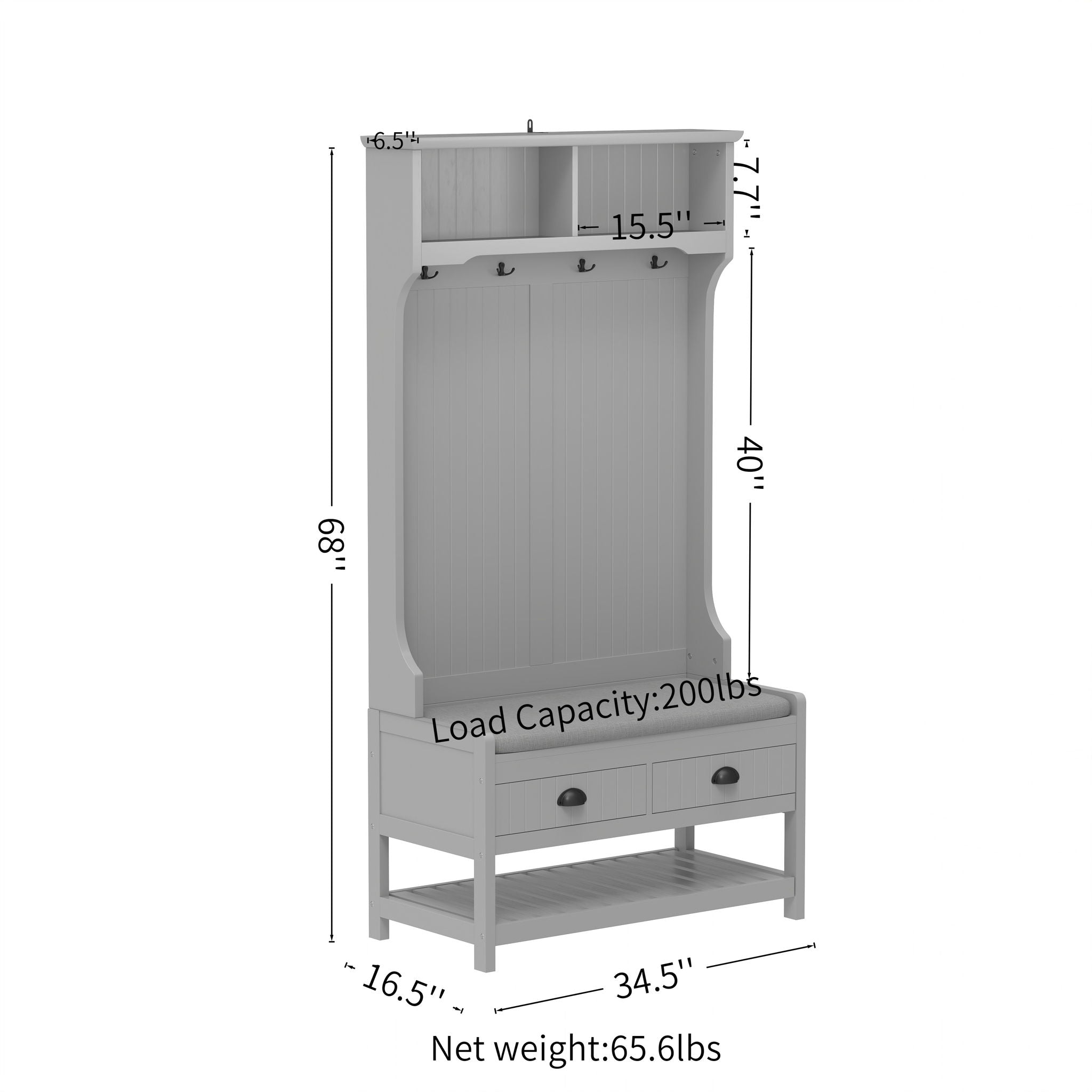 Modern 3 In 1 Hallway Hall Tree With Storage Drawers, Coat Rack, Shoe Rack Bench And Cushion