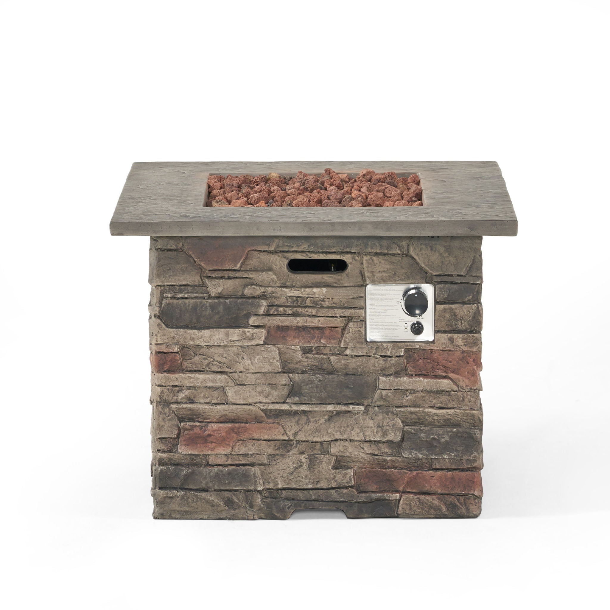Classic Design Square Fire Pit With Top And 40, 000 Btu Heat Output - Stone Gray
