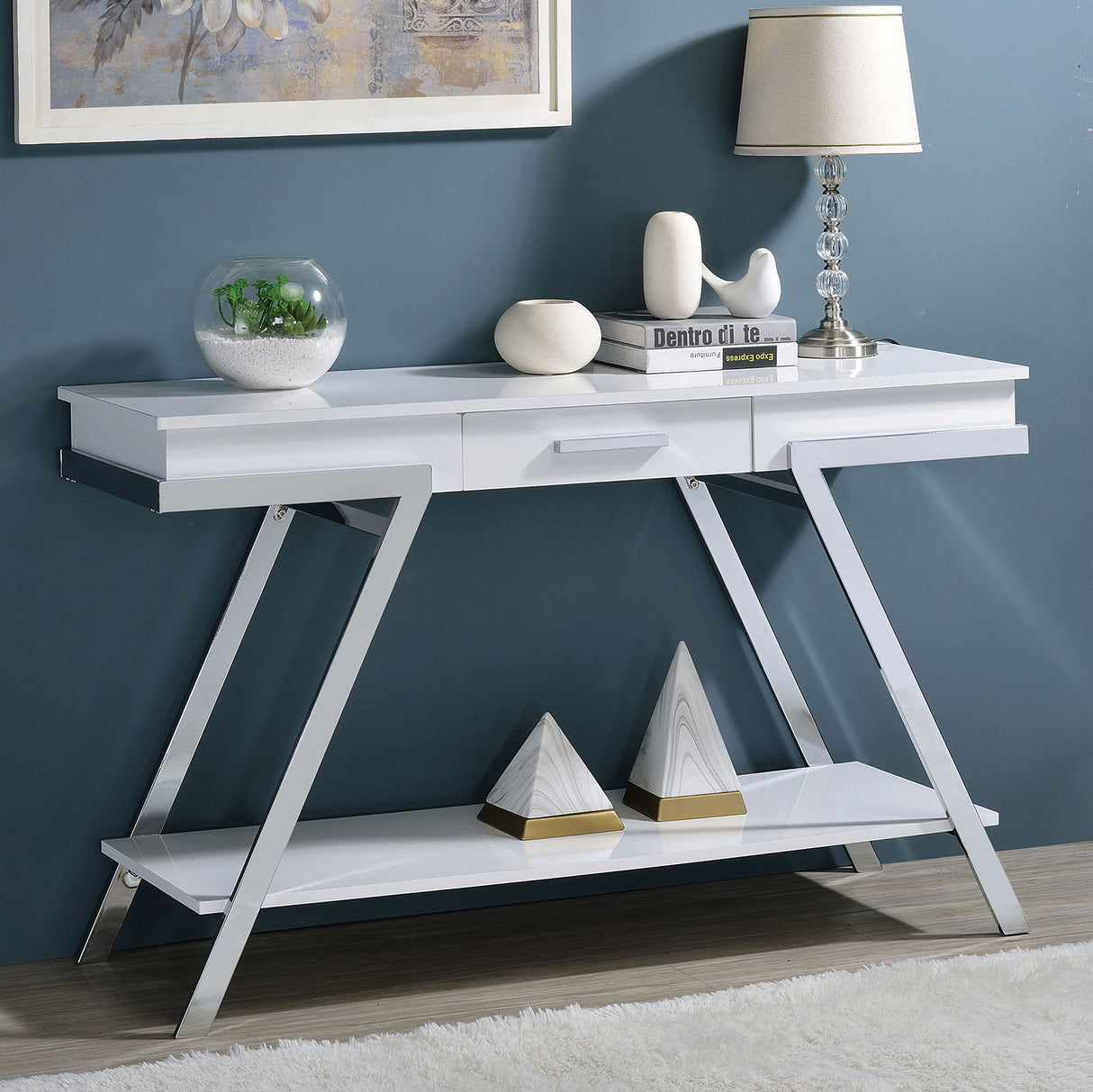 Furniture of America Titus - Sofa Table - White / Chrome | Meri Furniture
