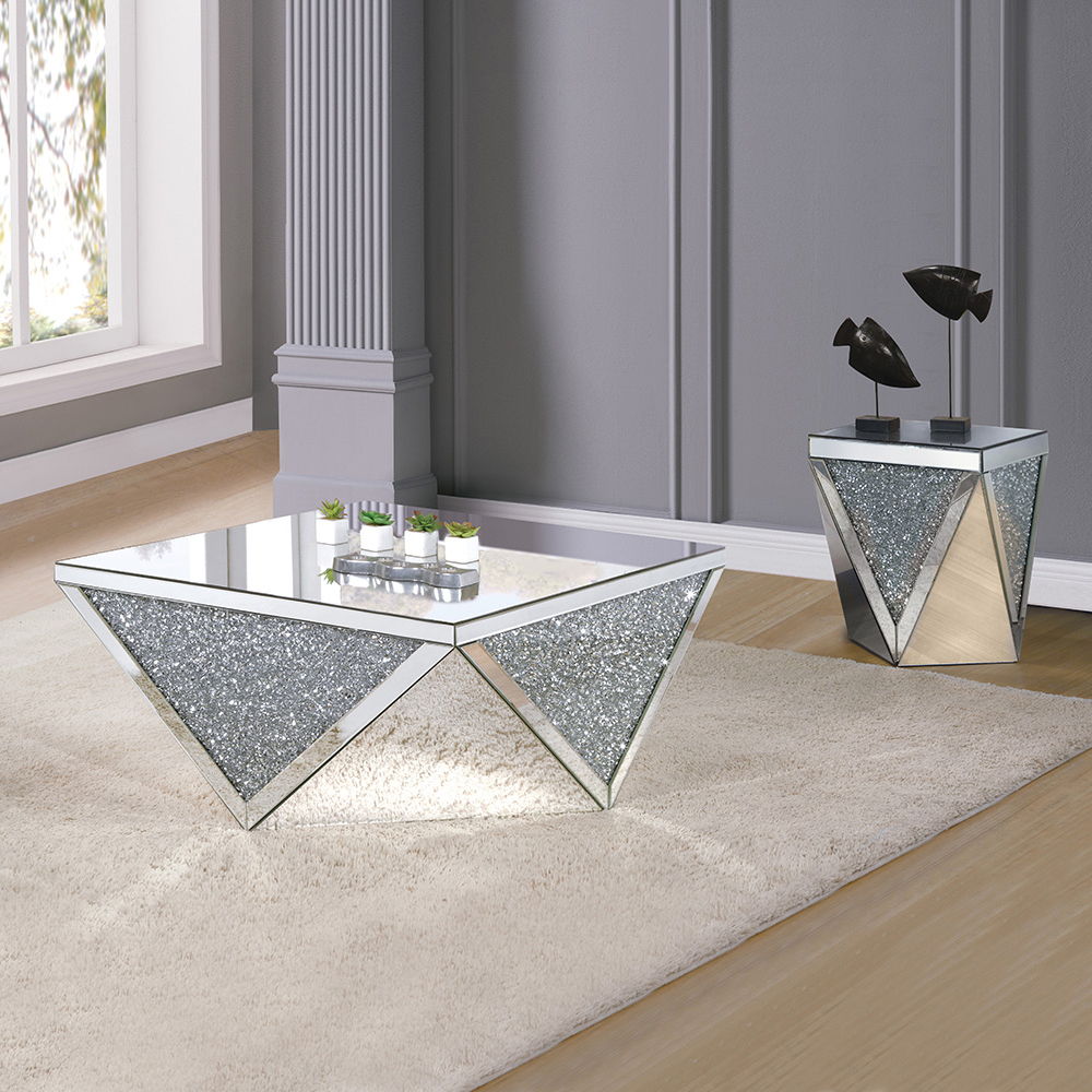 Noralie - 38" Square Coffee Table - Mirrored & Faux Diamonds