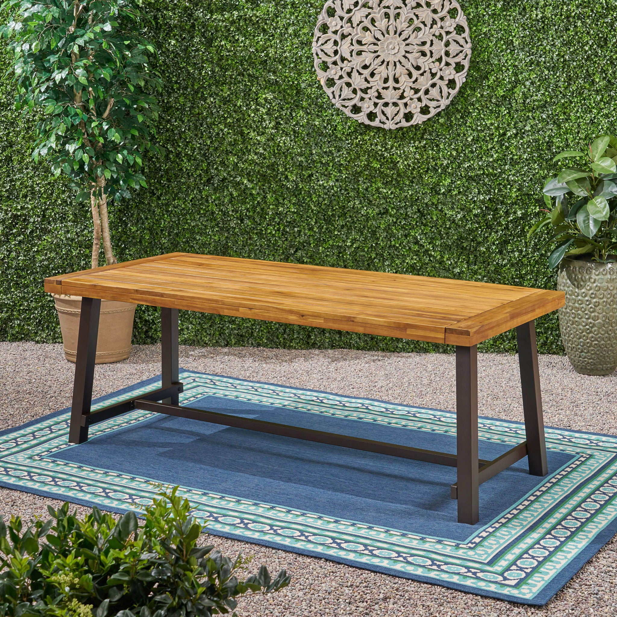 Equilibrium - Outdoor Dining Table With Wooden Frame And Slat Top