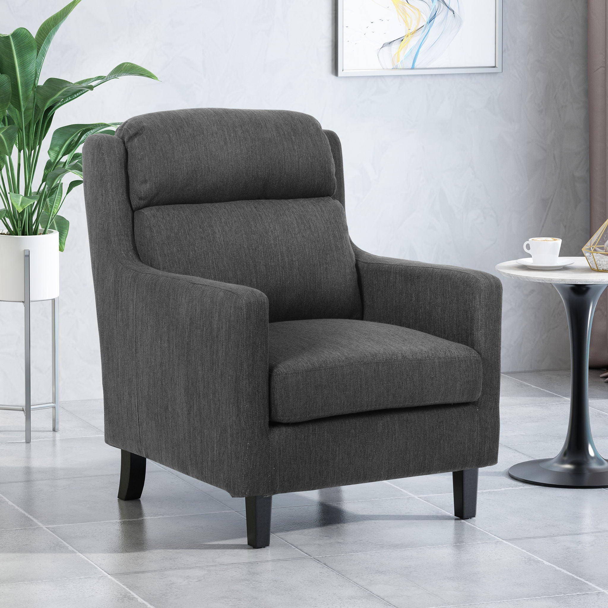 Contemporary Club Chair With Upholstered Fabric And Rubberwood Legs