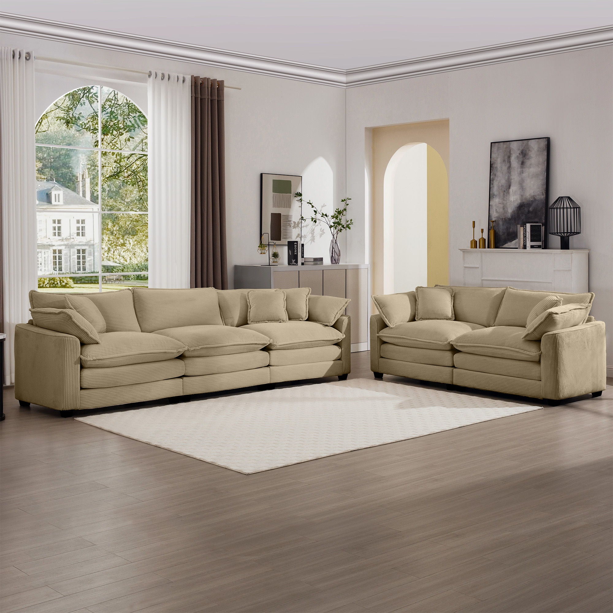 Elegant Corduroy Oversized Sectional Sofa Set With Deep Seats And Flexible Layout