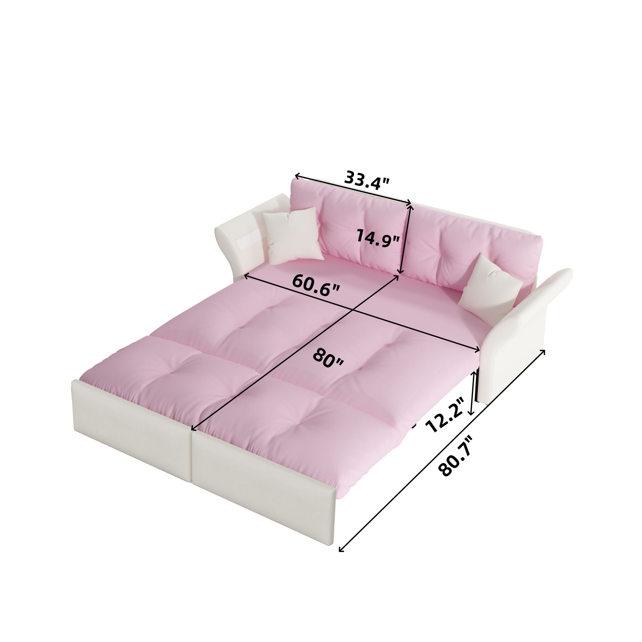 Queen Pull Out, 3 In 1 Convertible Sleeper Tufted Sofa & 2 Soft Pillows