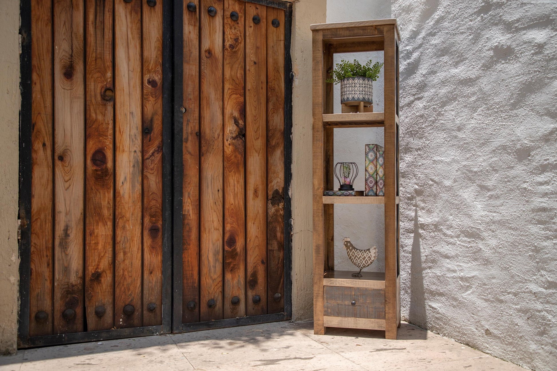 International Furniture Direct Andaluz - Bookcase - Brown / Light Brown Antiqued | Meri Furniture