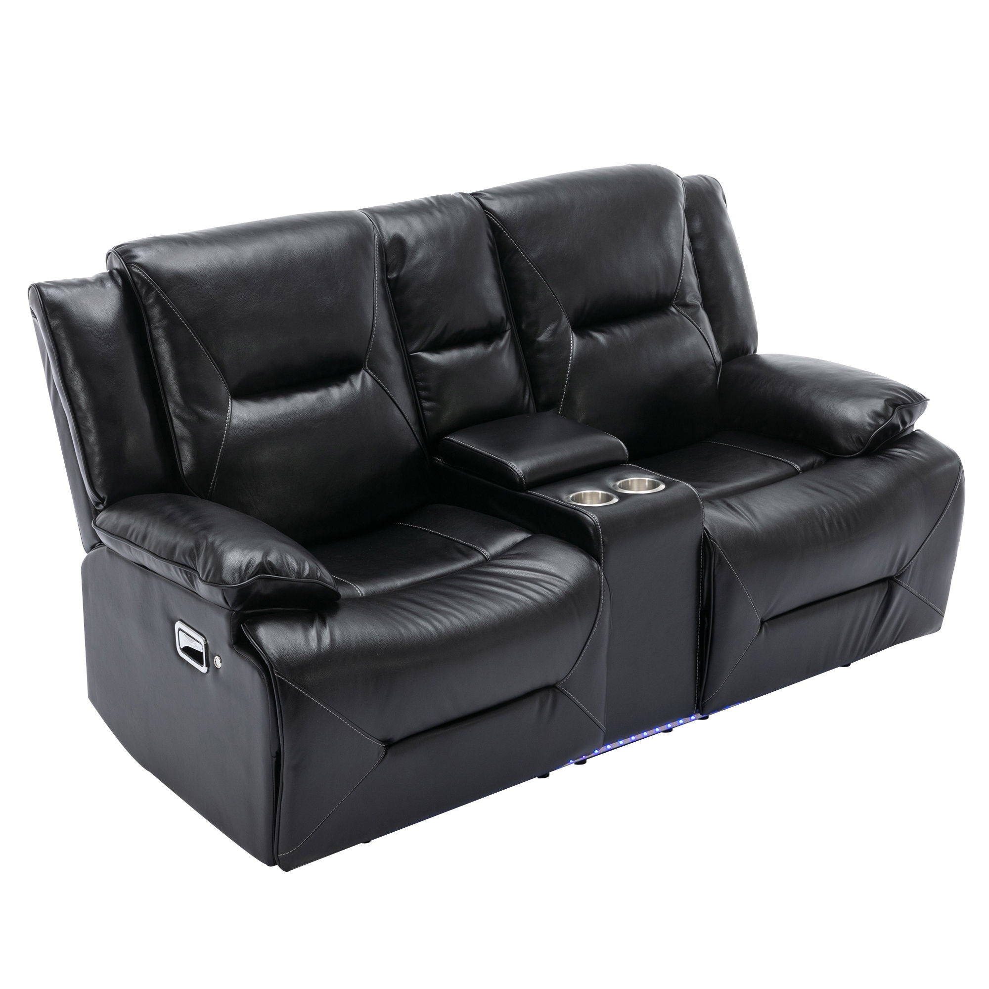 2 Seater Home Theater Recliner Manual Recliner Chair With A LED Light Strip Two Cup Holders And A Storage Box For Living Room