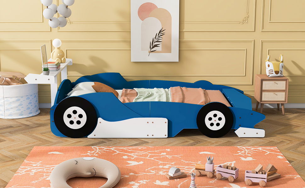 Race Car-Shaped Platform Bed With Wheels