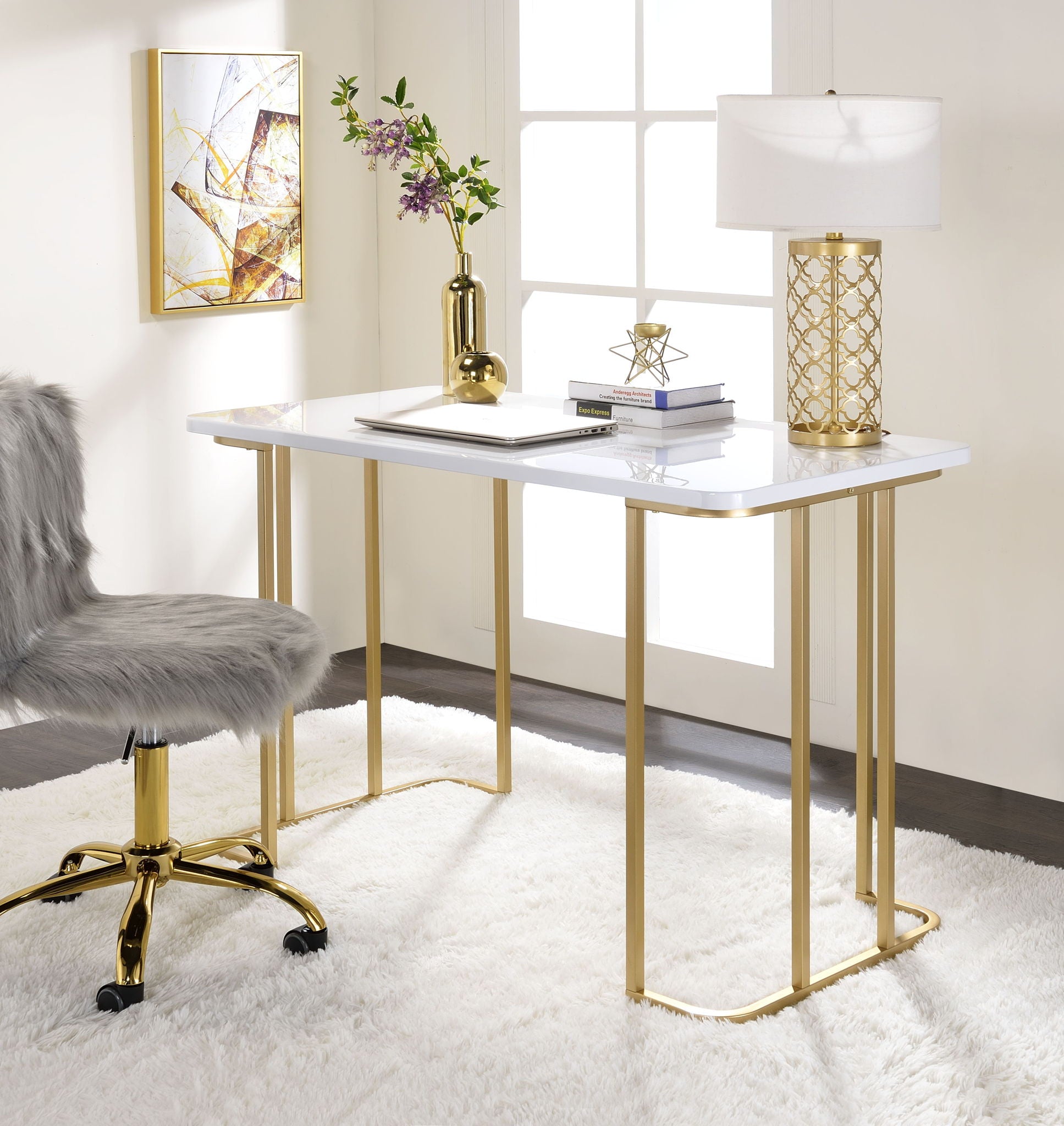 Estie - Writing Desk - White / Gold