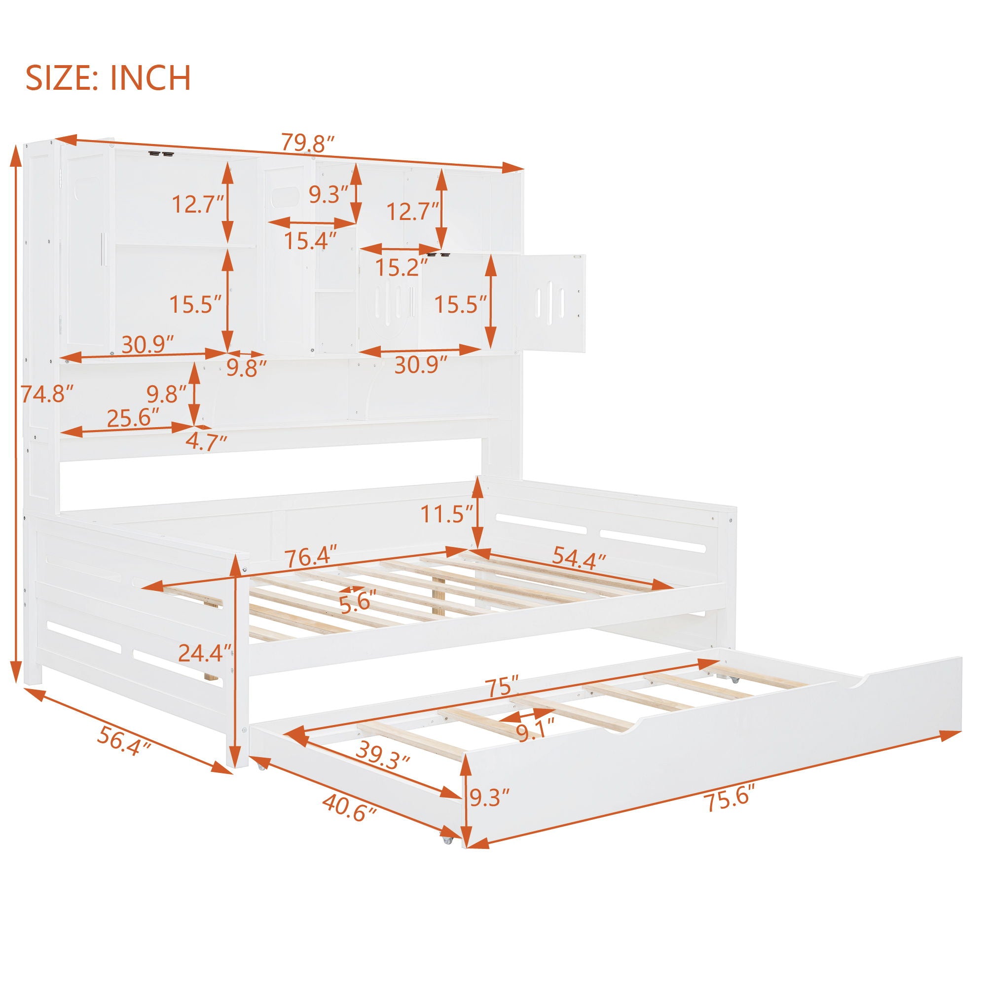 Daybed With All-In-One Cabinet And Shelf