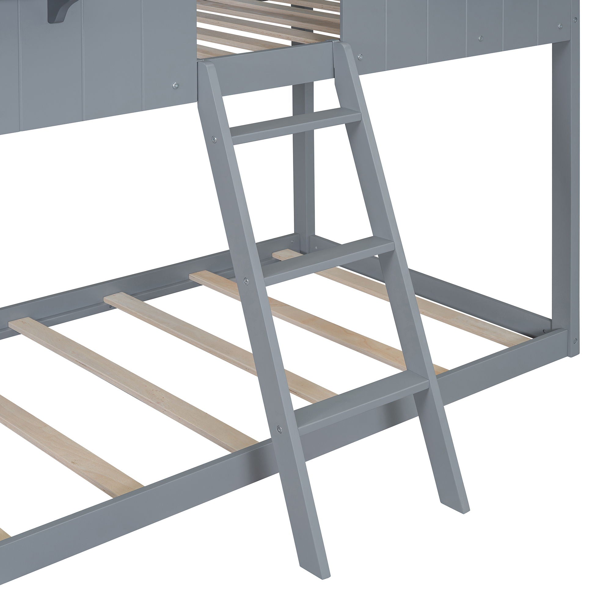 Twin Over Twin Bunk Bed With Roof, Window, Guardrail, Ladder