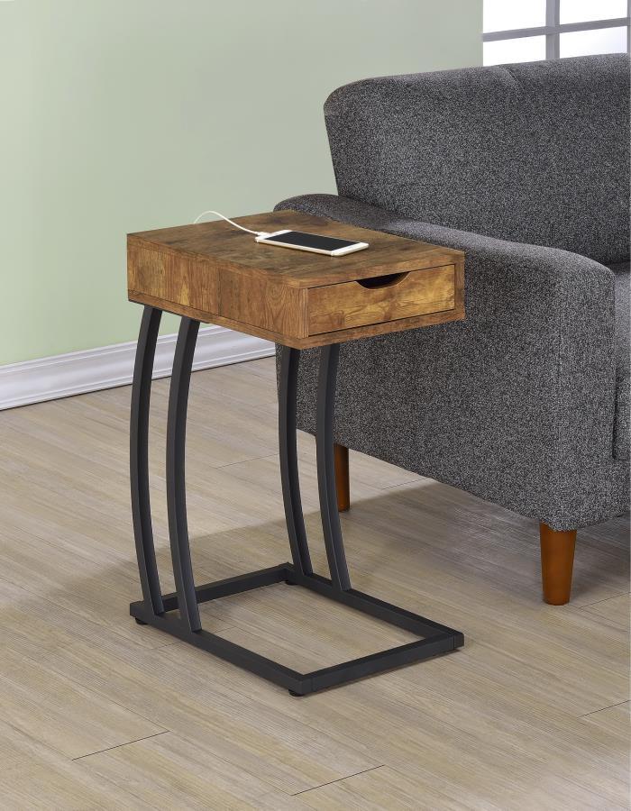 Coaster Fine Furniture Troy - 1-Drawer C-Shaped Side Table Power Outlet | Meri Furniture