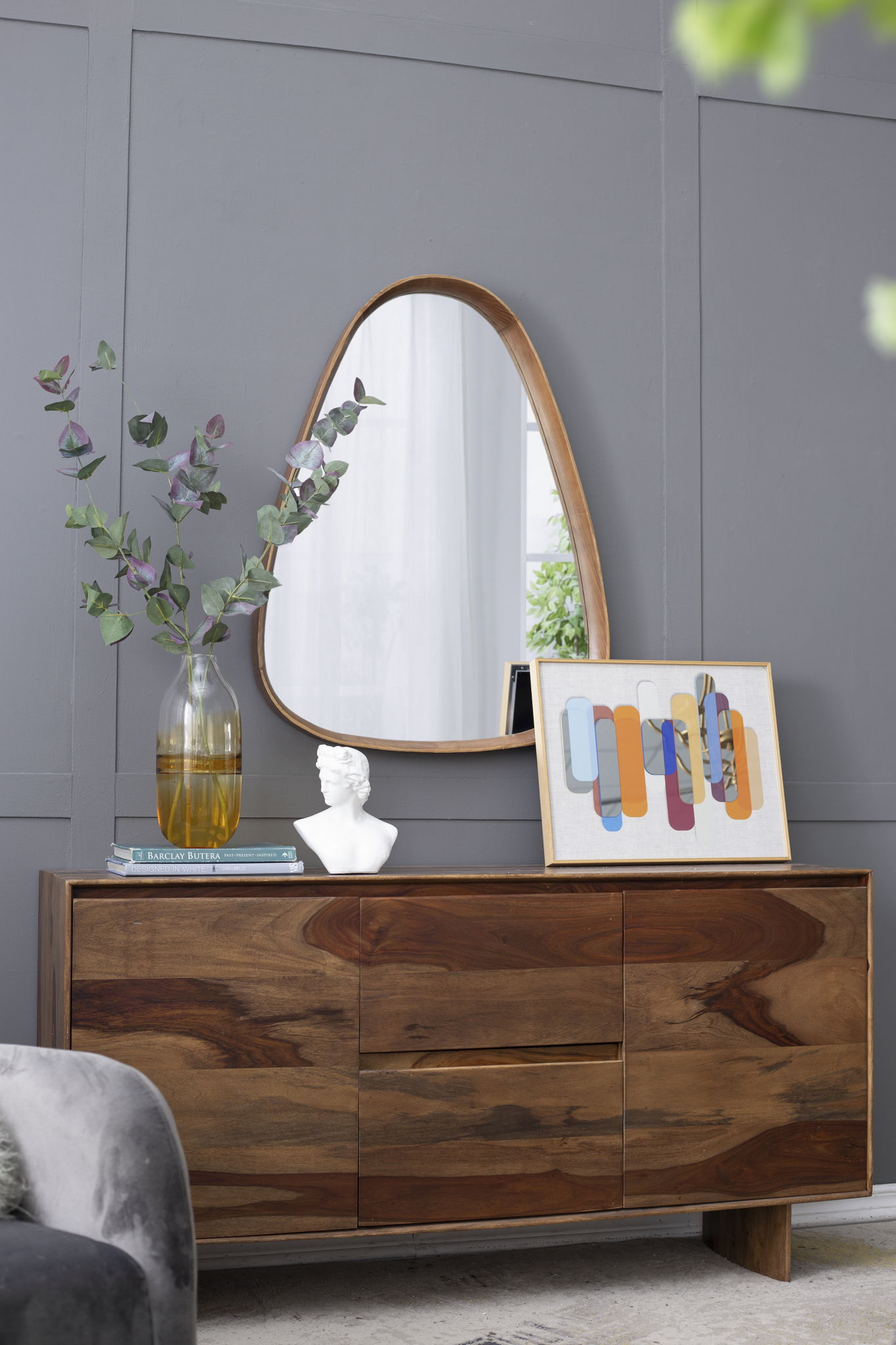 Irrgeular Mirror With Frame, Wall Mirror For Living Room Bathroom Entryway - Brown