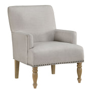 Alice - Upholstered Arm Chair With Pecan Legs And Antique Brass Nailheads - Beige