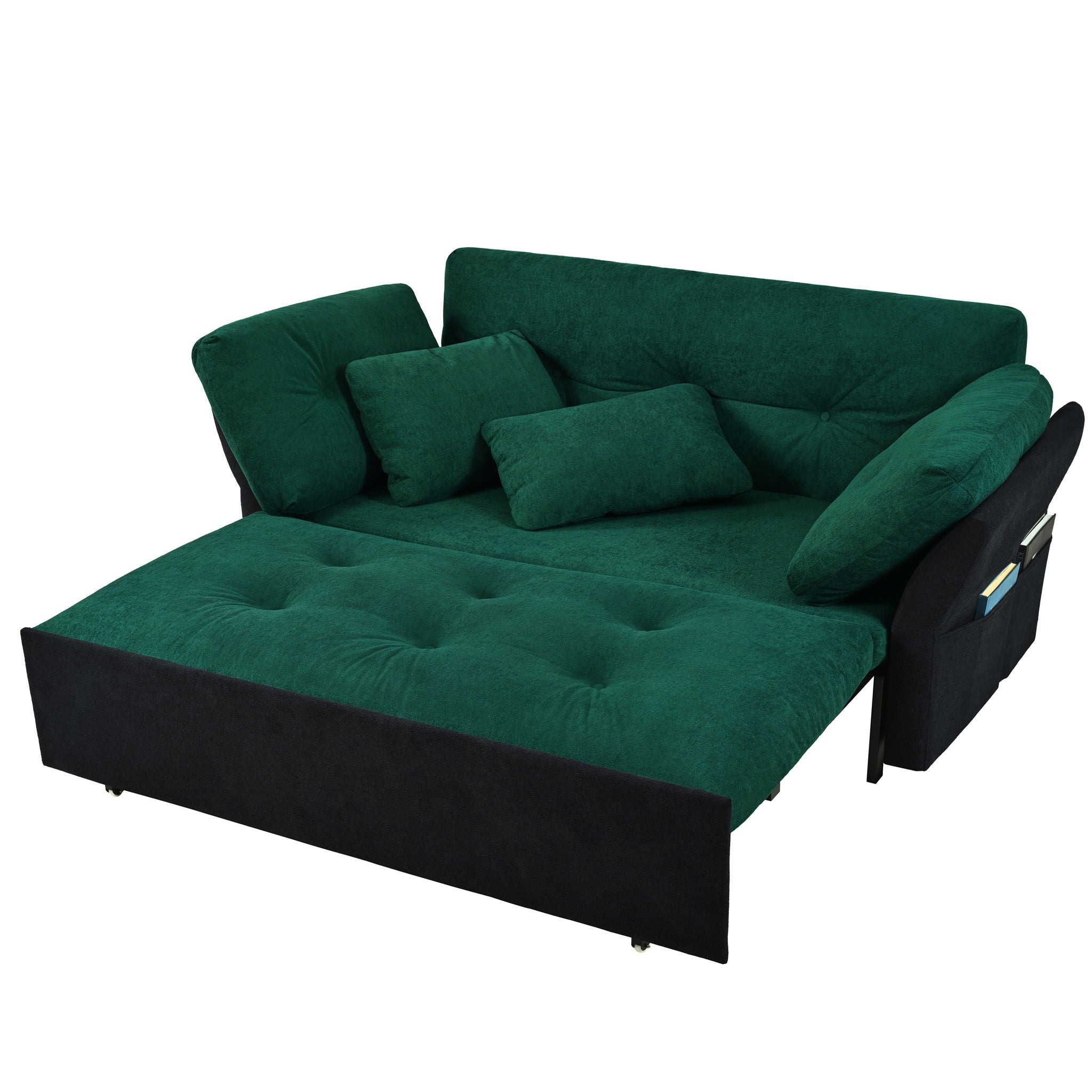 Modern Convertible Sleeper Sofa Bed With Pull-Out Queen Design, Side Storage & Thick Cushions