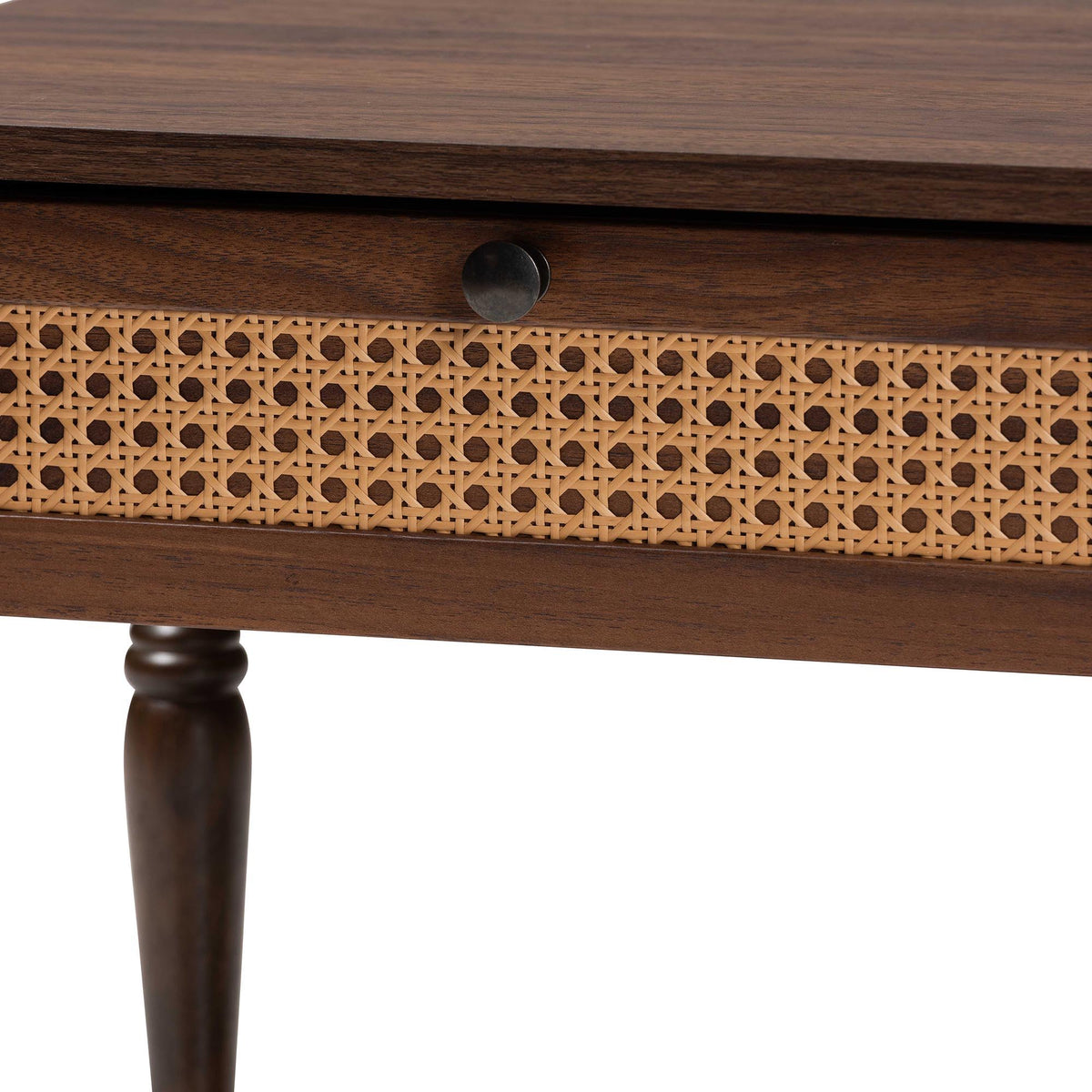 Roden Transitional Dark Brown Nightstand with Rattan