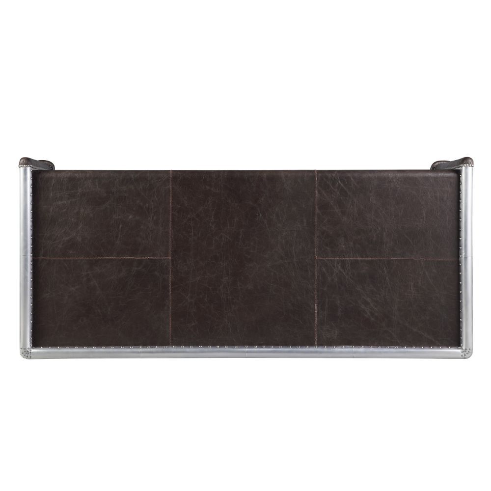 ACME Brancaster - Desk - Distress Chocolate Top Grain Leather & Aluminum | Meri Furniture