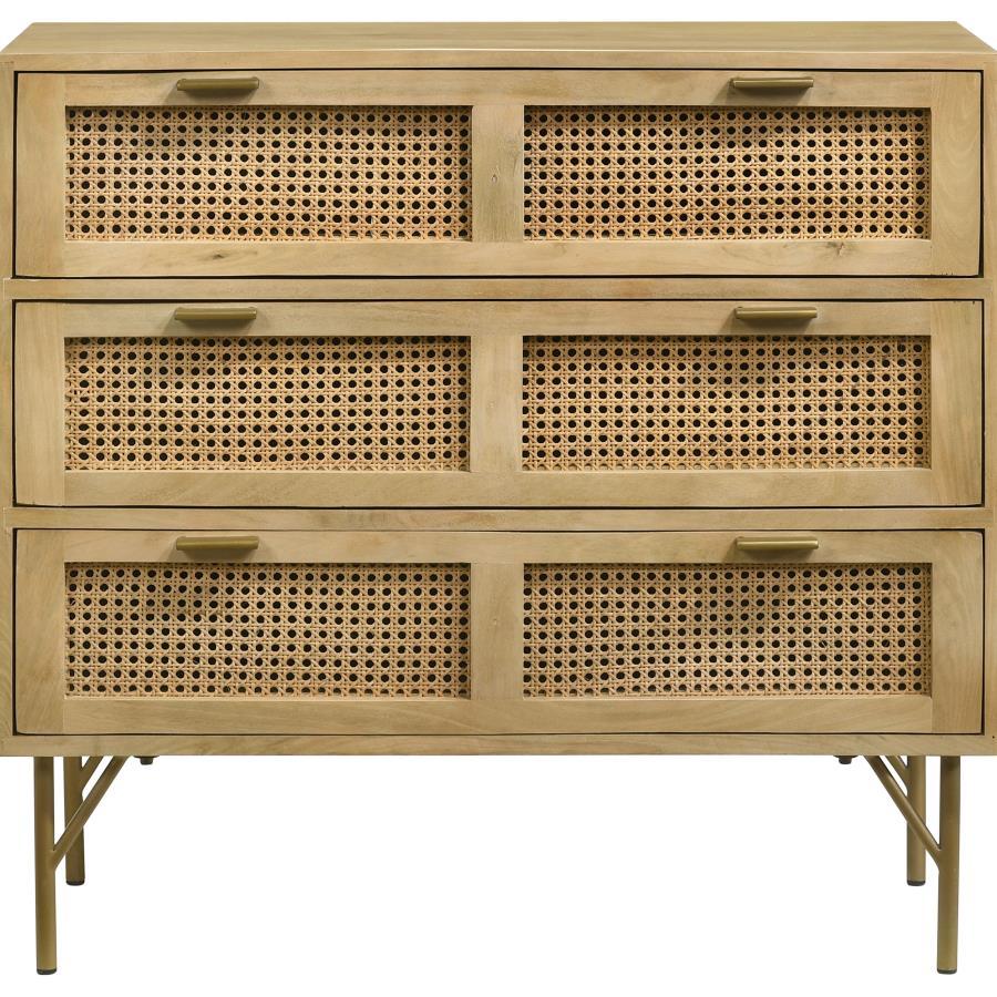 Coaster Fine Furniture Zamora - 3-Drawer Wood Accent Cabinet With Woven Cane - Natural | Meri Furniture