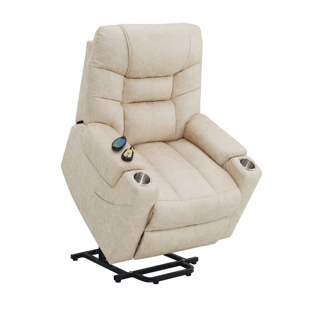 Nairi - Power Recliner With Lift & Heating & Massage - Ivory Leather Aire
