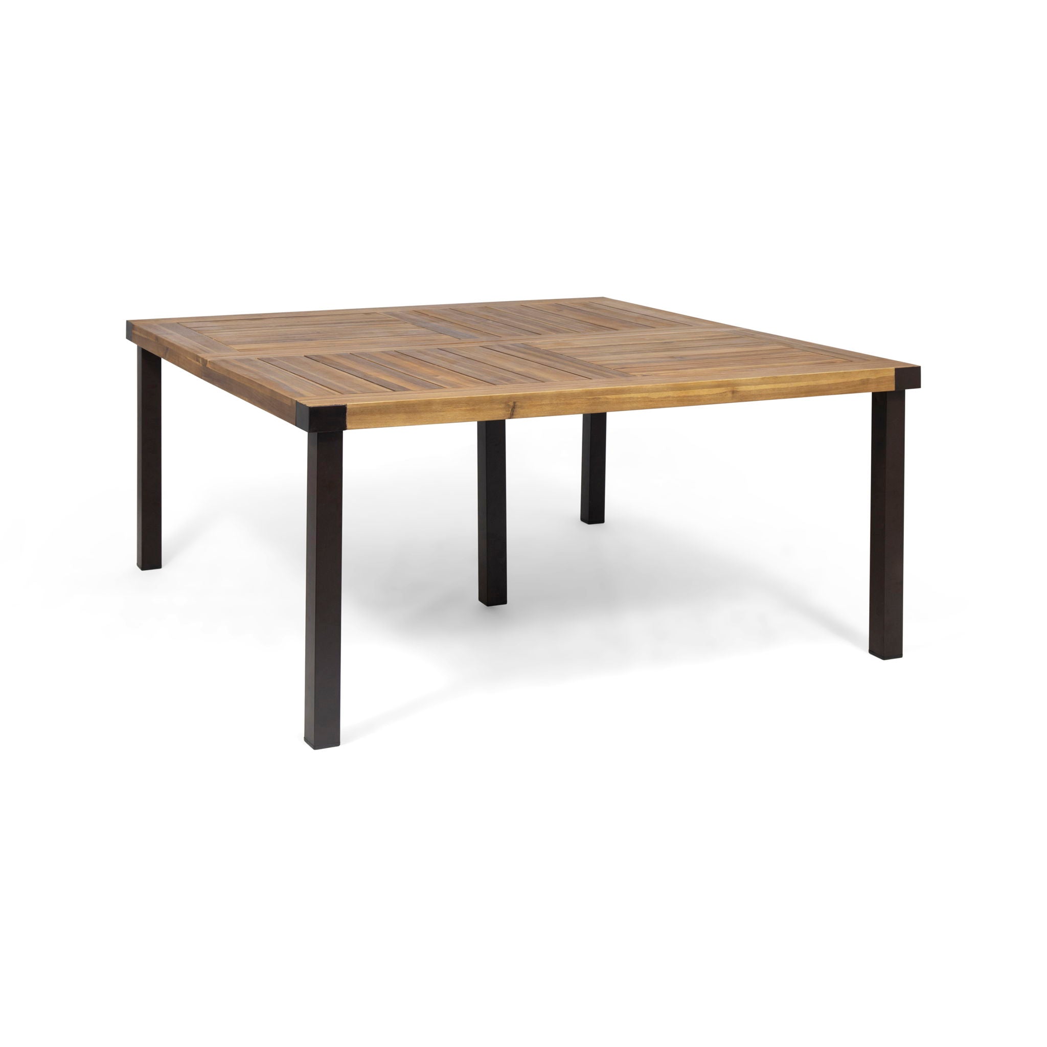 Lankershim - Modern Industrial Dining Table With Acacia Wood Slat Design - Teak