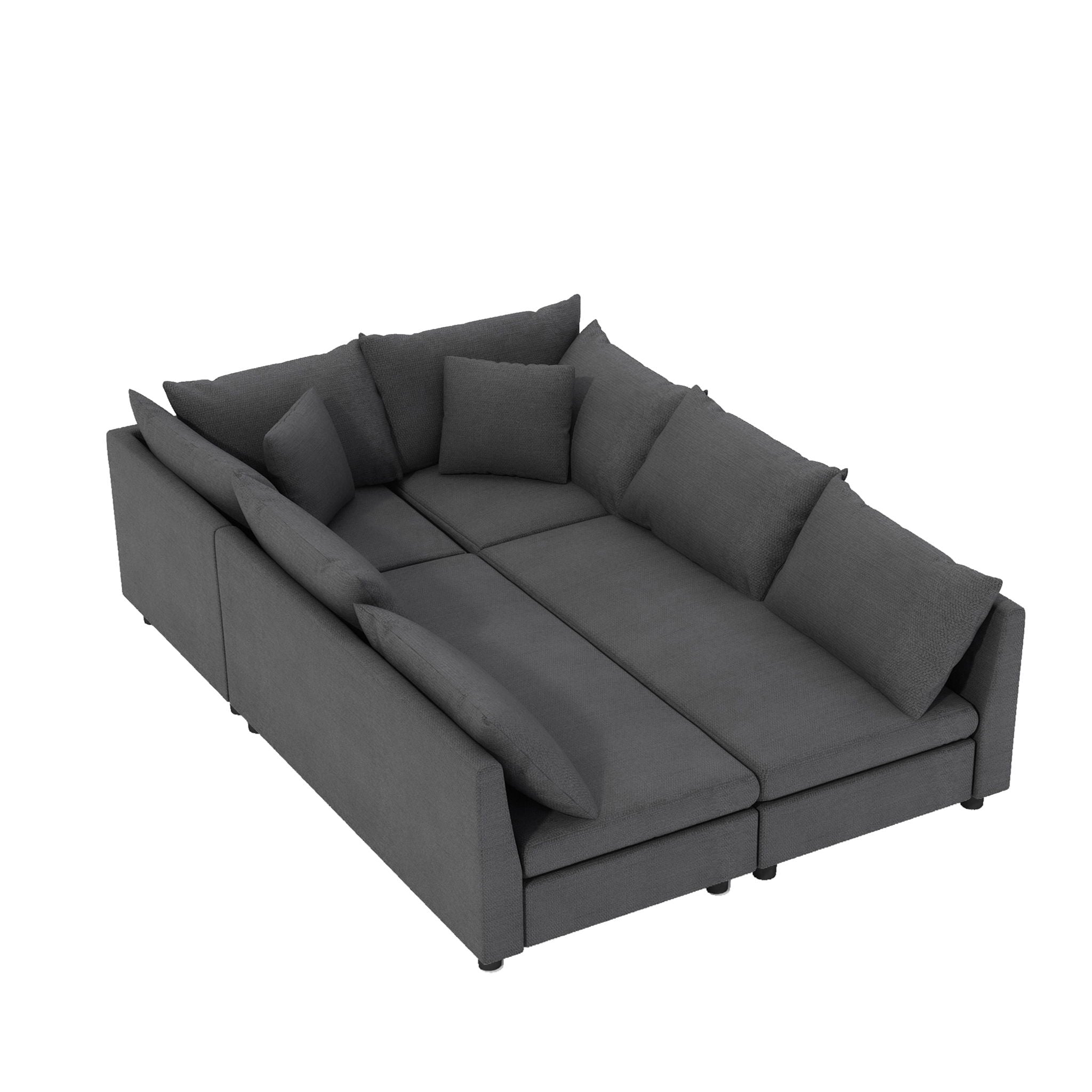 Modular Sectional Bed Couch Set With Pillows Free Combination, Minimalist Style Oversized 6 Seat Convertible Sofa