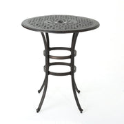 Traditional Style Cast Aluminum Bar Table With Lattice Design And Umbrella Holder - Bronze