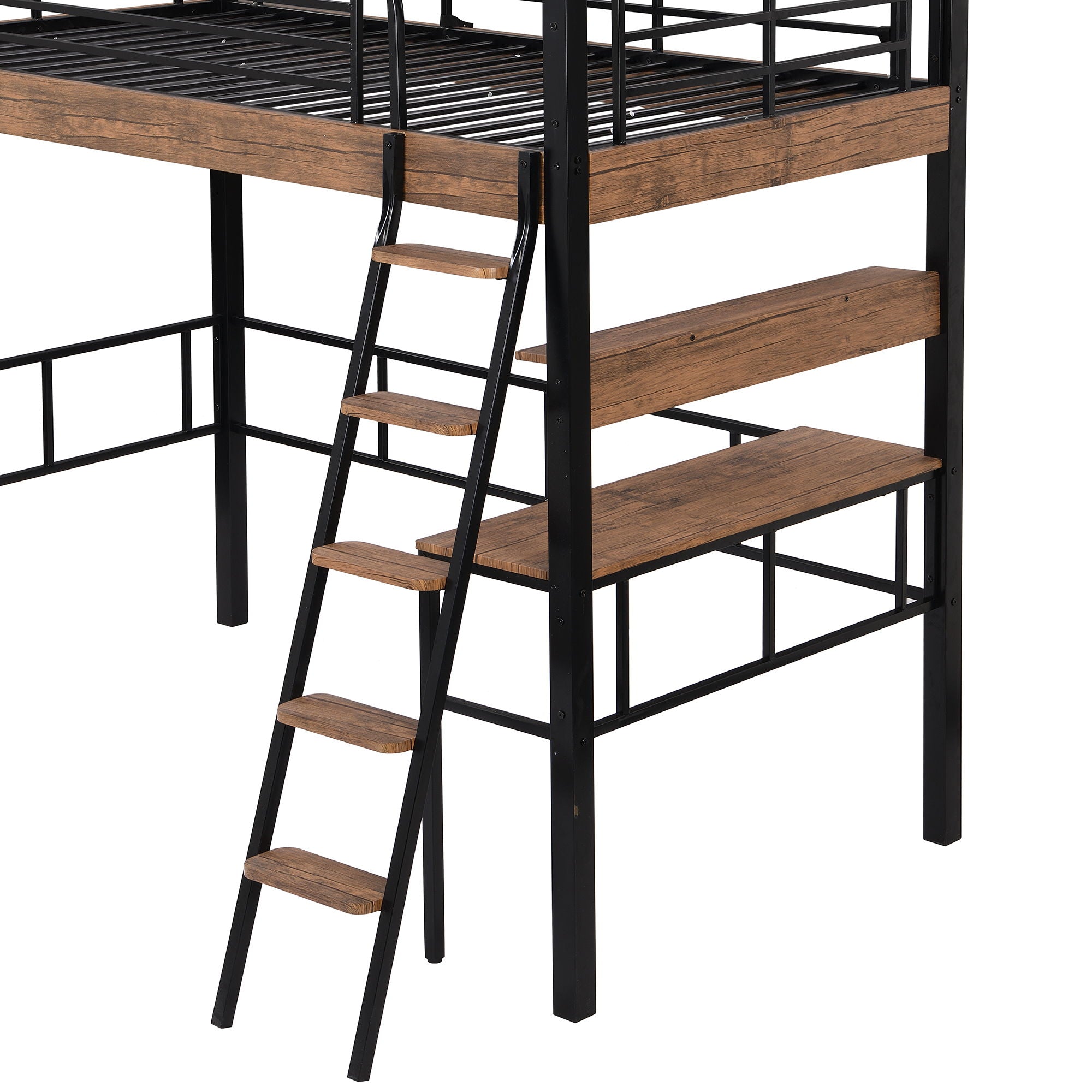 Loft Bed With Built In Desk, Storage Shelf And Ladder