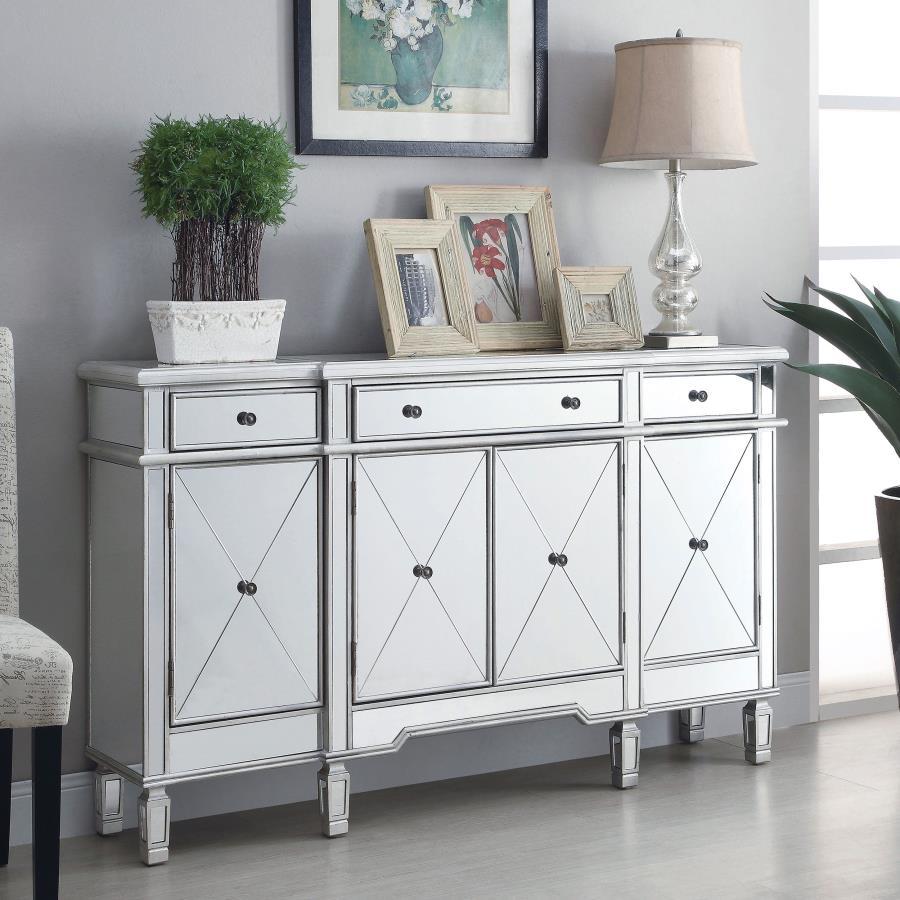 Coaster Fine Furniture Aconitum - 4 Door Mirrored Storage Accent Cabinet - Silver | Meri Furniture