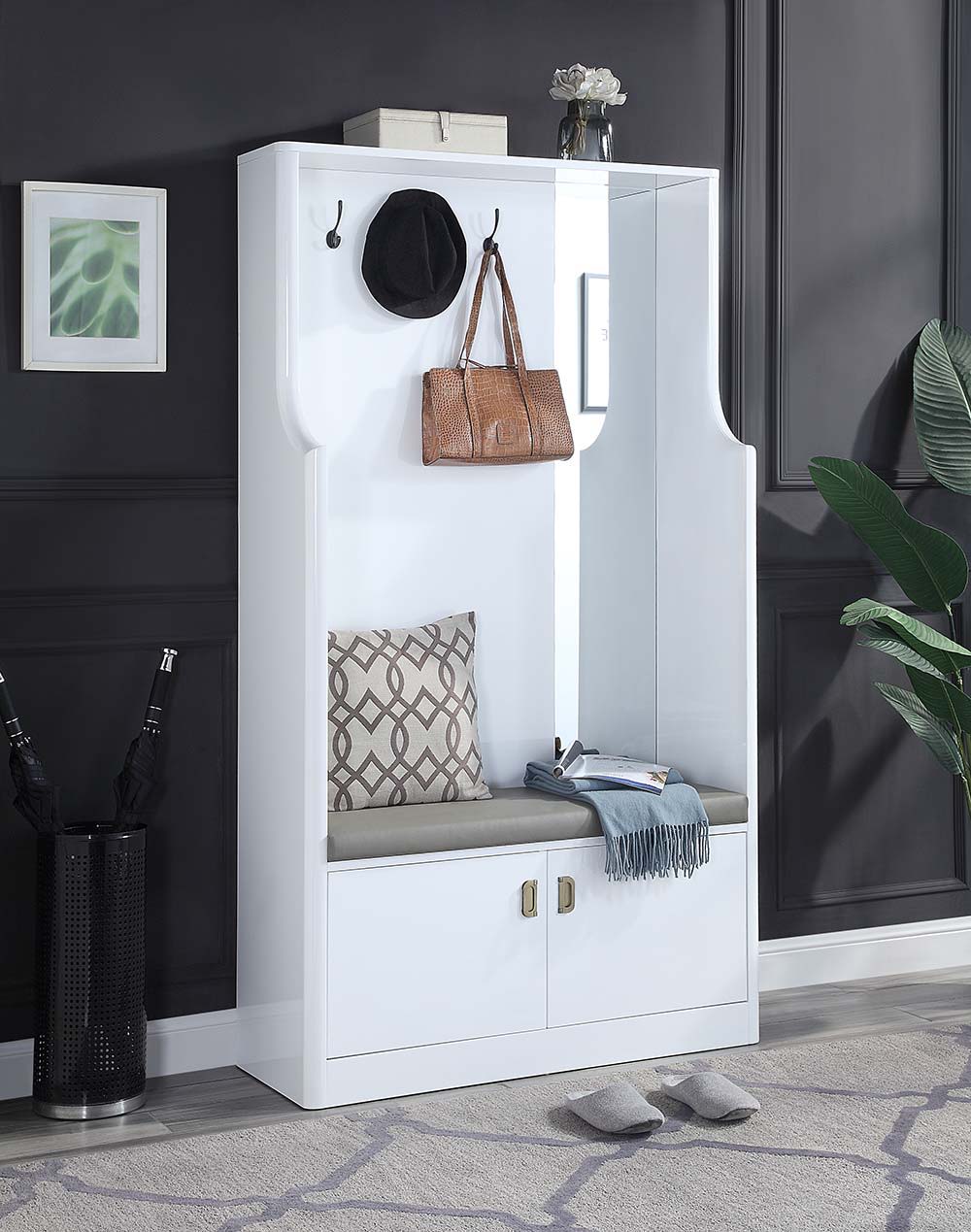 ACME Buck II - Hall Tree - White High Gloss Finish | Meri Furniture