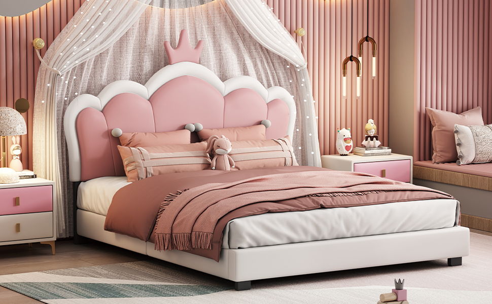 Upholstered Princess Platform Bed With Crown Headboard