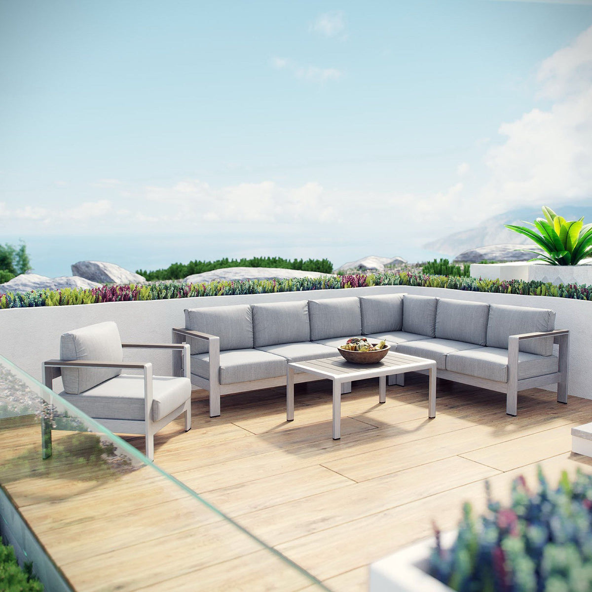 Shore 6 Piece Outdoor Patio Aluminum Sectional Sofa Set by Modway