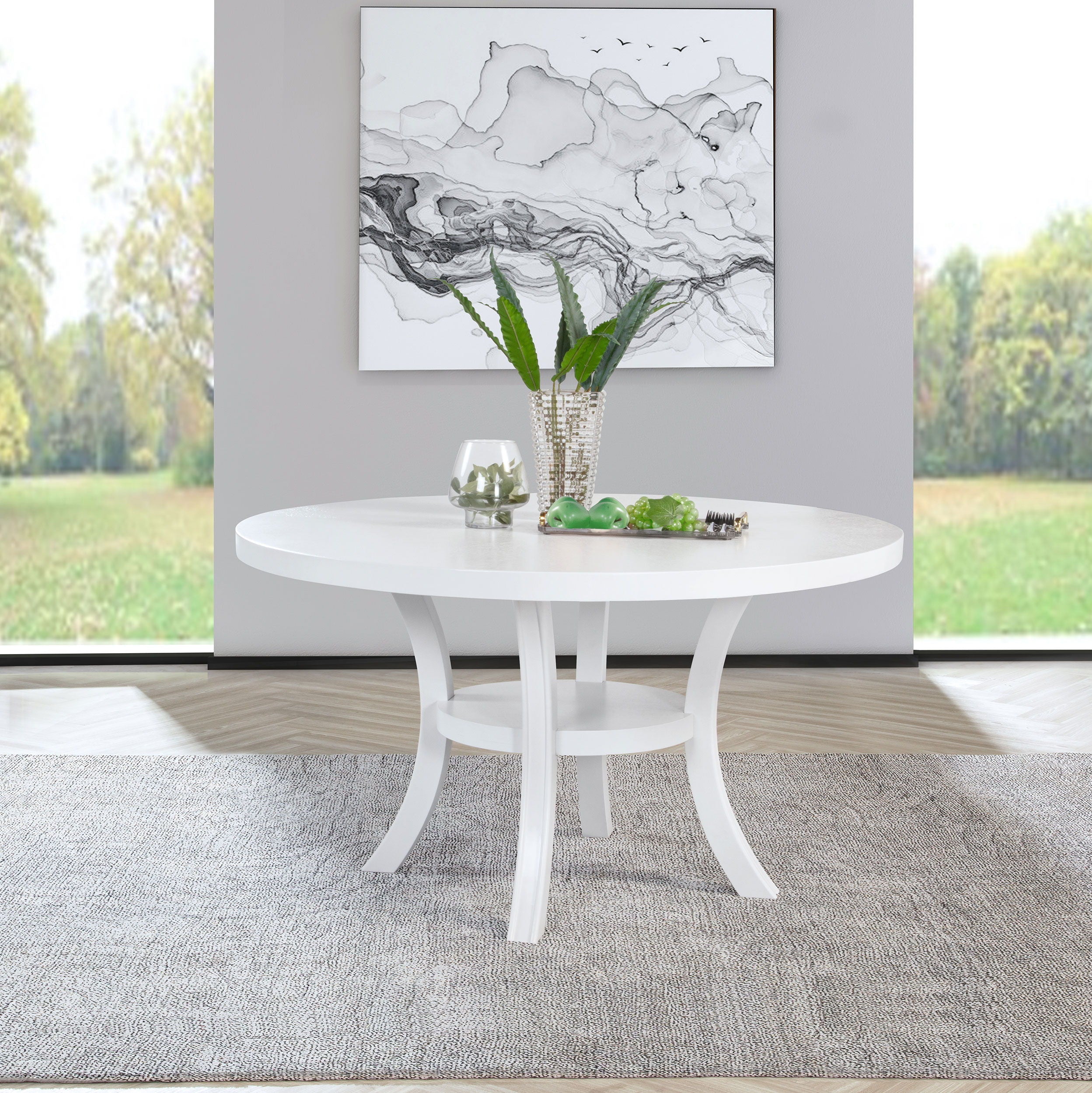 Coaster Fine Furniture Judd - Round Dining Wood Table With Shelf - Pearl White | Meri Furniture