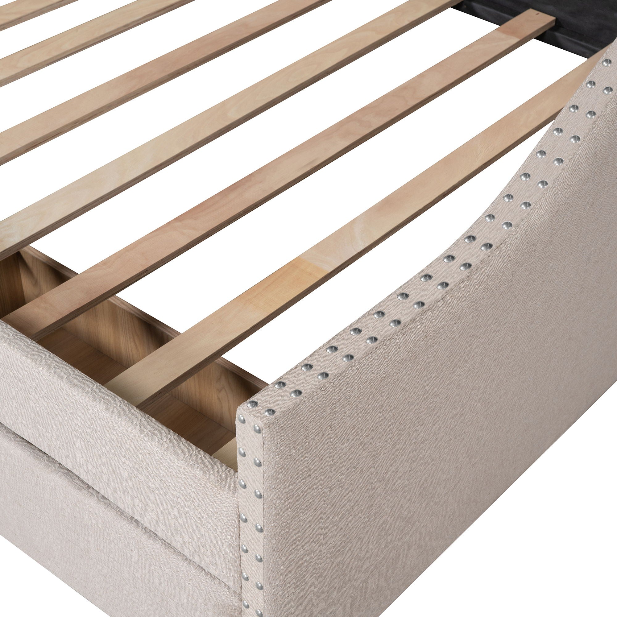 Upholstered Daybed With Two Drawers, Wood Slat Support