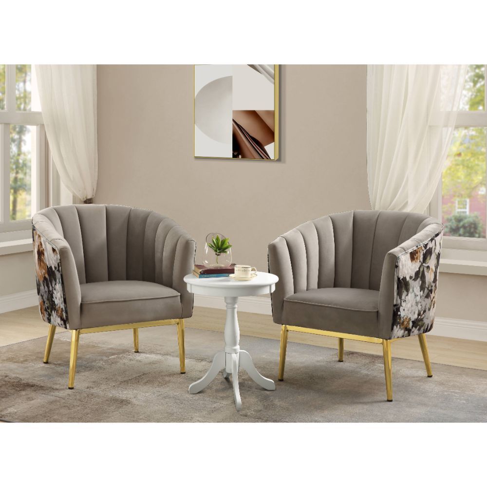 ACME Refined carving with authentic styling, the Colla accent chair is the embodiment of elegance. The thick padded velvet cushion with straight-lined detailing offers superior coziness. | Meri Furniture