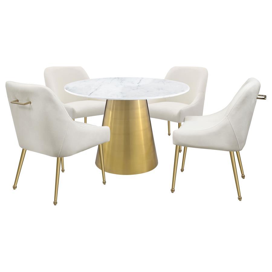 Coaster Fine Furniture Ambrose - Round Marble Top Dining Table - Brushed Gold | Meri Furniture
