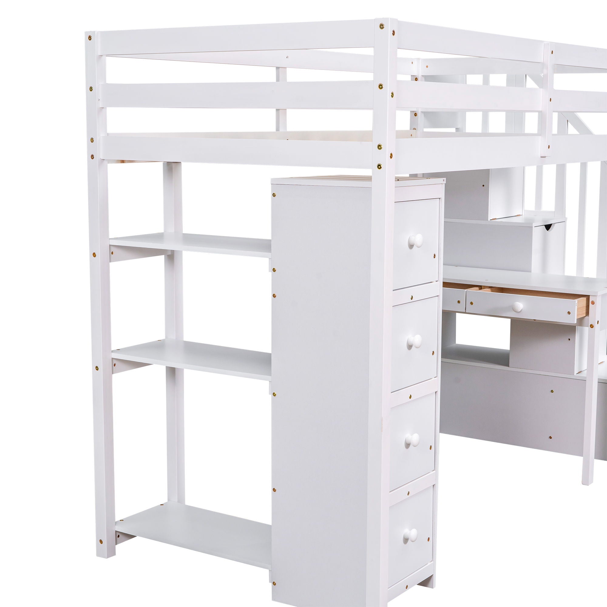 Loft Bed With Storage Drawers, Desk And Stairs With Shelves