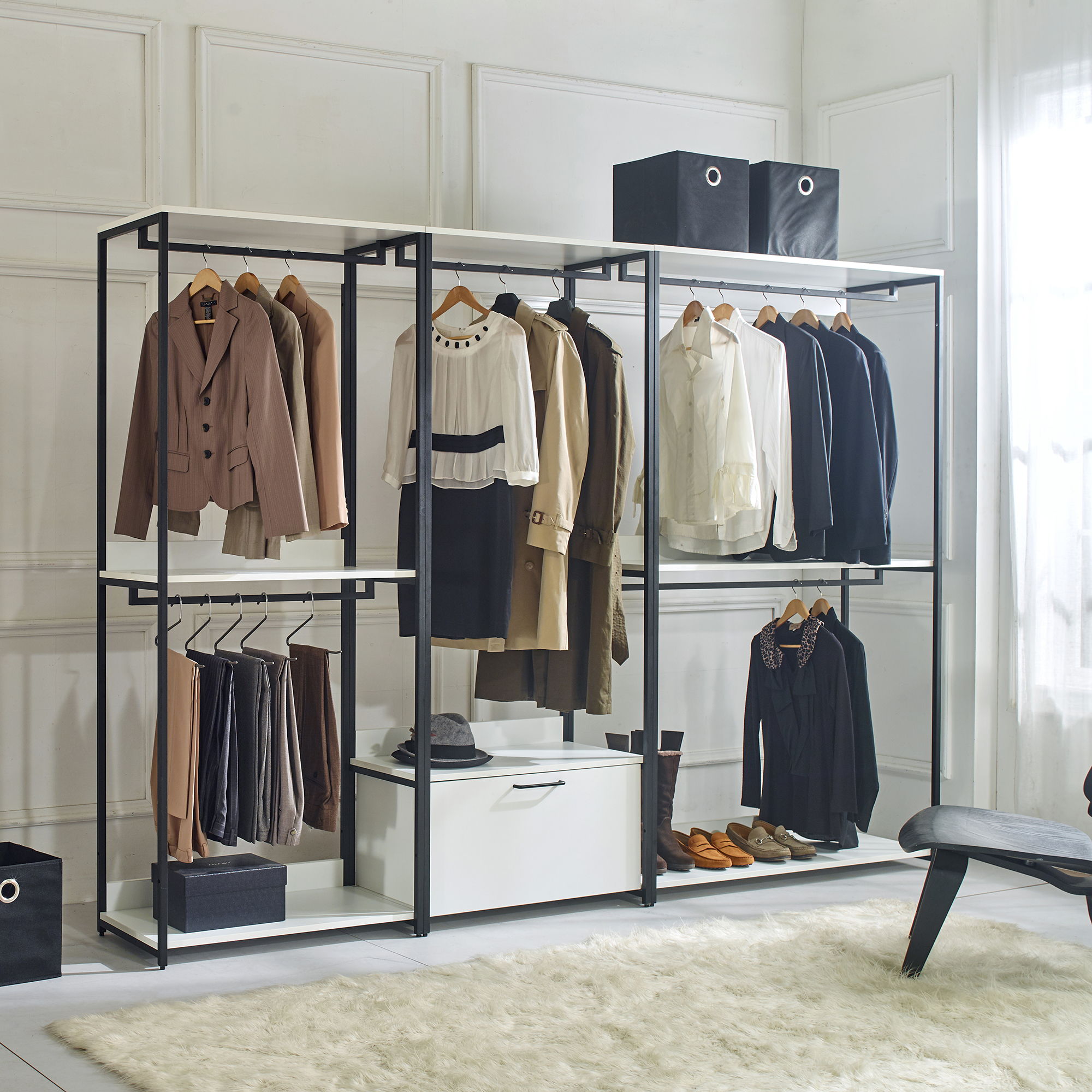 Fiona - Freestanding Walk In Closet System With Metal Frame Melamine - White